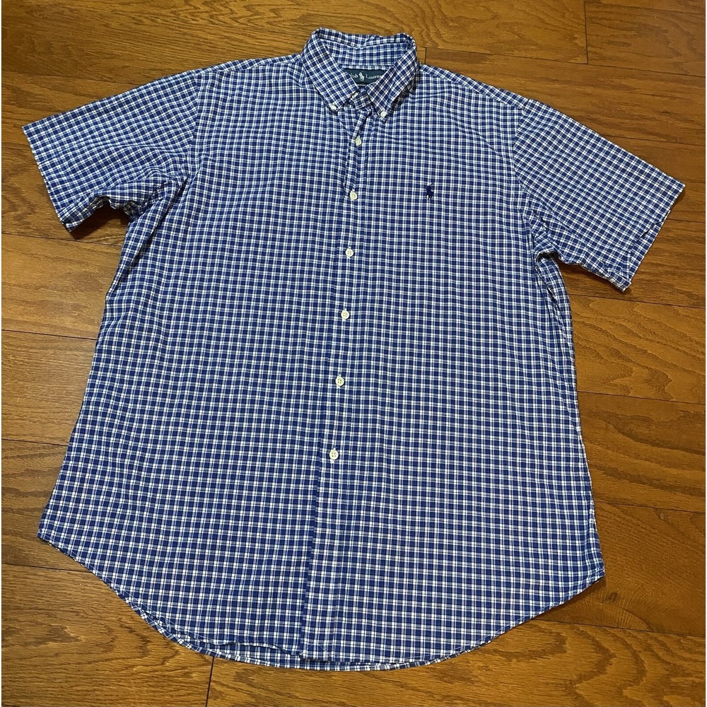 Polo Ralph Lauren Short Sleeve Vintage Blue Plaid Button Shirt Mens Extra Large